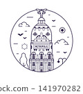Edificio Metropolis Circle Icon in Line Art 141970282