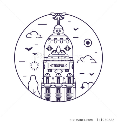 Edificio Metropolis Circle Icon in Line Art Edificio Metropolis Circle Icon in Line Art 141970282