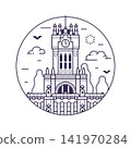 Cibeles Palace Building Circle Icon in Line Art 141970284