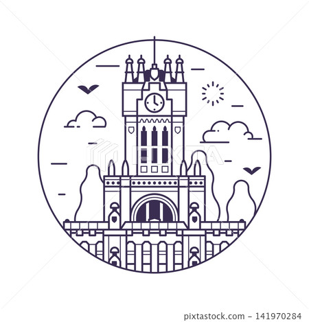 Cibeles Palace Building Circle Icon in Line Art Cibeles Palace Building Circle Icon in Line Art 141970284