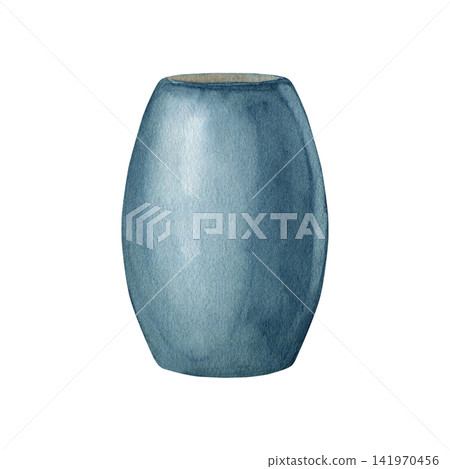 Blue ceramic vase watercolor isolated illustration. Hand drawn home decor clipart for floral arrangements interior design elements and stationery prints. Minimalistic style drawing. Blue ceramic vase watercolor isolated illustration. Hand drawn home decor clipart for floral arrangements interior design elements and stationery prints. Minimalistic style drawing. 141970456