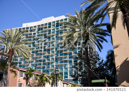 High Rise Apartment Building With Palm Trees 141970521