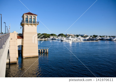 Bridge Tower Overlooking Yacht Marina 141970611