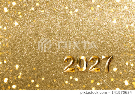 Golden glitter background with 2027 numbers for new year celebration and party design 141970684