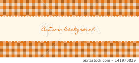 Warm autumn orange and brown gingham, plaid vector background with scalloped edge for fall and Thanksgiving designs Warm autumn orange and brown gingham, plaid vector background with scalloped edge for fall and Thanksgiving designs 141970829