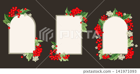 Viburnum Guelder Red Berry Frame Set Decorative Banner Border Card Invitation Vector Fall Frame Autumn Fruit Viburnum Guelder Red Berry Frame Set Decorative Banner Border Card Invitation Vector Fall Frame Autumn Fruit 141971093