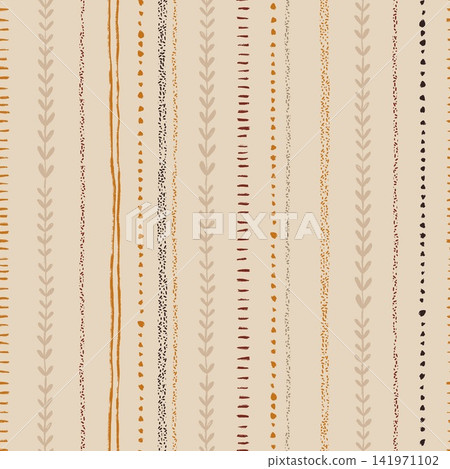 Modern Seamless Pattern Featuring Hand Drawn Textured Lines And Stripes In Warm Autumn Modern Seamless Pattern Featuring Hand Drawn Textured Lines And Stripes In Warm Autumn 141971102