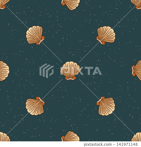 Vintage Coastal Shell Seamless Pattern Subtle Texture Ethnic Beach Background 141971148