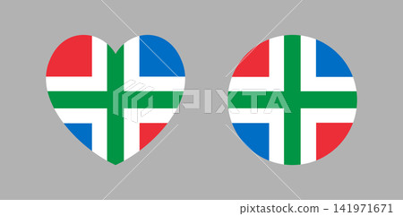 Flag of Groningen Netherlands province circle, heart sticker, icon, banner. Set of Groningen flag round, heart button, badge, background. Flag of Groningen Netherlands province circle, heart sticker, icon, banner. Set of Groningen flag round, heart button, badge, background. 141971671