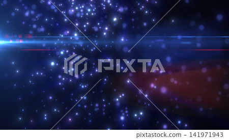 Abstract blue particle field with glowing bokeh, horizontal flare, and deep space atmosphere on a dark background. Abstract blue particle field with glowing bokeh, horizontal flare, and deep space atmosphere on a dark background. 141971943