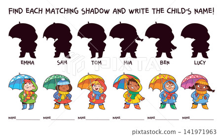 Match each child to their shadow and write their name Match each child to their shadow and write their name 141971963