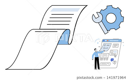 Business workflow management and document processing vector illustration. Productivity, automation, technical support, task organization, digital strategy, corporate efficiency. Paper document Business workflow management and document processing vector illustration. Productivity, automation, technical support, task organization, digital strategy, corporate efficiency. Paper document 141971964