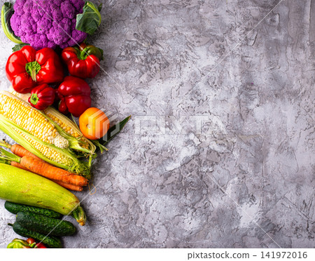 Corn, pepper, cauliflower, carrot, cucumber, tomato and zucchini 141972016