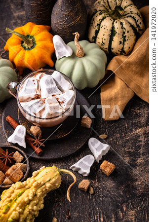 Halloween hot chocolat with ghost marshmellow Halloween hot chocolat with ghost marshmellow 141972020