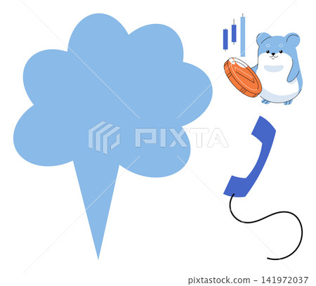 Hamster investor holding a coin with a speech bubble and telephone vector illustration. Finance, investment, communication, business, trading, strategy. Rodent character with money and phone Hamster investor holding a coin with a speech bubble and telephone vector illustration. Finance, investment, communication, business, trading, strategy. Rodent character with money and phone 141972037