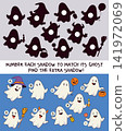 Number each shadow to match its ghost. Find the extra shadow 141972069