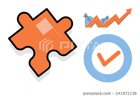 Puzzle piece growth chart and checkmark vector illustration. Business development, financial success, problem solving, project management, strategic planning, goal achievement. Jigsaw element Puzzle piece growth chart and checkmark vector illustration. Business development, financial success, problem solving, project management, strategic planning, goal achievement. Jigsaw element 141972136
