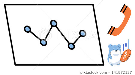 Financial growth chart with hamster holding bitcoin and telephone icon vector illustration. Investment, cryptocurrency, business communication, market analysis, digital finance, trading. Stock market Financial growth chart with hamster holding bitcoin and telephone icon vector illustration. Investment, cryptocurrency, business communication, market analysis, digital finance, trading. Stock market 141972137