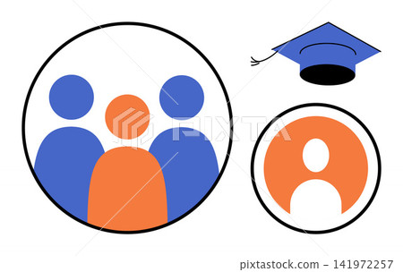 User profile icons with graduation cap vector illustration. Education, academic networking, student account, online learning, school portal, degree certification. People avatars and mortarboard User profile icons with graduation cap vector illustration. Education, academic networking, student account, online learning, school portal, degree certification. People avatars and mortarboard 141972257