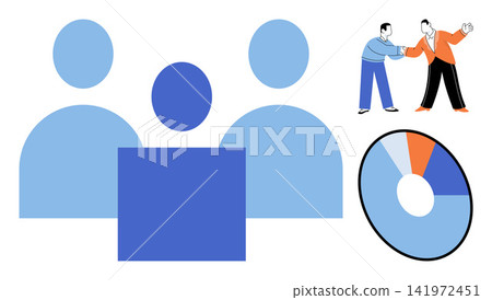 Business people and pie chart vector illustration. Teamwork, corporate strategy, data analysis, professional partnership, financial growth, management. Office colleagues and statistics graph Business people and pie chart vector illustration. Teamwork, corporate strategy, data analysis, professional partnership, financial growth, management. Office colleagues and statistics graph 141972451
