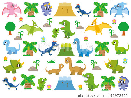 Dinosaurs, animals, Tyrannosaurus, Triceratops, pattern, Pteranodon, Brachiosaurus, Parasaur Dinosaurs, animals, Tyrannosaurus, Triceratops, pattern, Pteranodon, Brachiosaurus, Parasaur 141972721