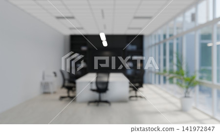 3D Render of Modern Office Workspace with Desk, Chairs, Bookshelf and Glass Windows Interior 3D Render of Modern Office Workspace with Desk, Chairs, Bookshelf and Glass Windows Interior 141972847