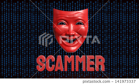 Digital Scammer Mask Hidden Inside Binary Code 3d render. Digital Scammer Mask Hidden Inside Binary Code 3d render. 141973337