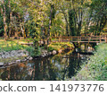 Wooden bridge over river in Pigeiros Portugal 141973776