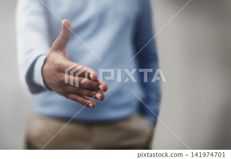 Handshake, welcome and businessman stretching hand for agreement, collaboration or deal. Career, partnership and professional male hr manager with greeting gesture for onboarding or recruitment. Handshake, welcome and businessman stretching hand for agreement, collaboration or deal. Career, partnership and professional male hr manager with greeting gesture for onboarding or recruitment. 141974701