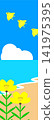 Plovers and evening primroses flying in the blue sky 141975395