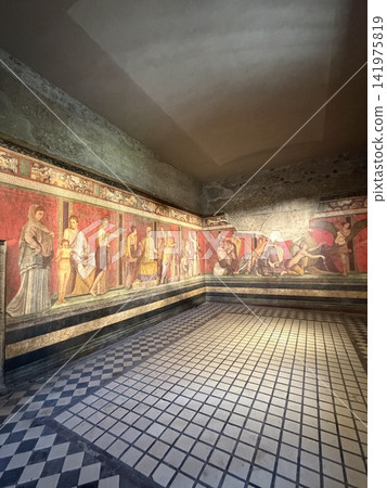 Pompeii - Villa dei Misteri (Villa of the Mysteries) - Red fresco 2 - Italy Pompeii - Villa dei Misteri (Villa of the Mysteries) - Red fresco 2 - Italy 141975819