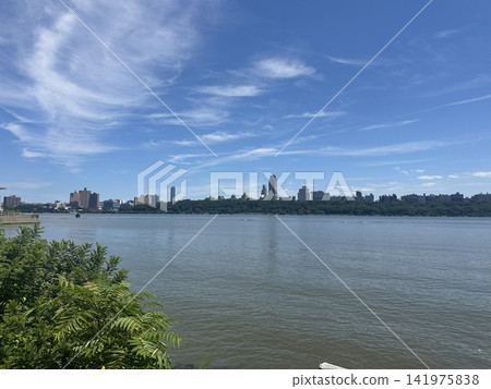 A summer scene overlooking the Hudson River and the Manhattan skyline. A summer scene overlooking the Hudson River and the Manhattan skyline. 141975838