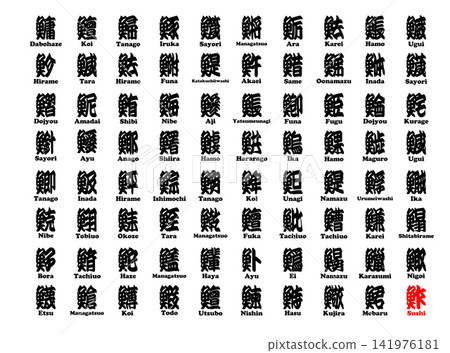 Yosemoji (traditional Japanese calligraphy for theater theaters): Sushi (complete version), Roman alphabet, 4 Yosemoji (traditional Japanese calligraphy for theater theaters): Sushi (complete version), Roman alphabet, 4 141976181