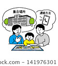 一家人一邊看著災害地圖，一邊討論災難時的聯絡方式和集合地點。 141976301