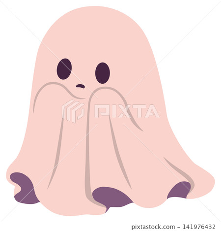 Cute Pink Ghost Halloween Character, Flat Cartoon Illustration Cute Pink Ghost Halloween Character, Flat Cartoon Illustration 141976432