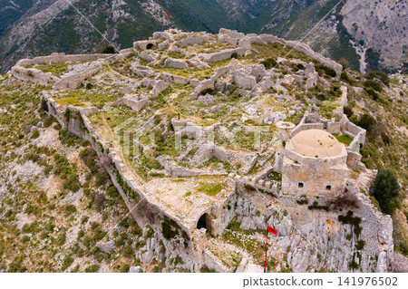 Drone view of Borsh Castle in Borsh (himara) Albania Drone view of Borsh Castle in Borsh (himara) Albania 141976502