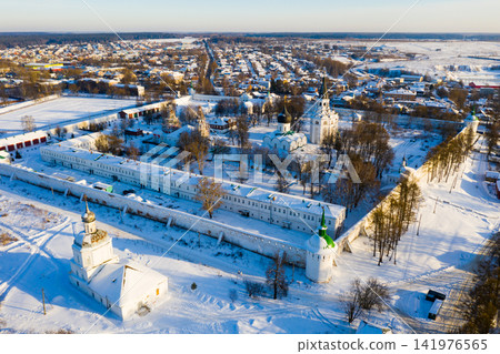 Aerial view on winter day of Holy Dormition Convent in Alexandrov, Russia Aerial view on winter day of Holy Dormition Convent in Alexandrov, Russia 141976565