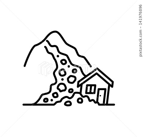 Icons of houses buried by landslides and cliff collapses. Icons of houses buried by landslides and cliff collapses. 141976896