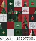 Abstract geometric Merry Christmas greeting card square template modern retro style graphic illustration. 141977061