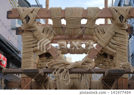The assembly of the Iwatoyama float for the Gion Festival. The assembly of the Iwatoyama float for the Gion Festival. 141977484