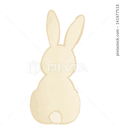 A soft watercolor-style illustration depicting the back view of a white rabbit with its head tilted. 141977518