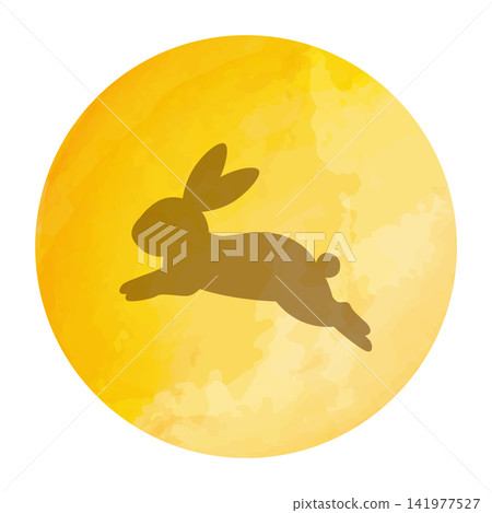 一幅水彩風格的剪影插畫,描繪了一隻兔子在滿月下嬉戲跳躍的場景。 一幅水彩風格的剪影插畫,描繪了一隻兔子在滿月下嬉戲跳躍的場景。 141977527