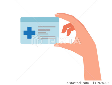 hand holding a blue medical identification and health insurance card hand holding a blue medical identification and health insurance card 141978098
