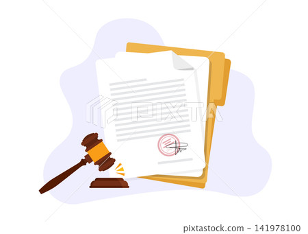legal document with official stamp and judge gavel on folder legal document with official stamp and judge gavel on folder 141978100