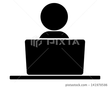 Silhouette of a person working on a computer Silhouette of a person working on a computer 141978586
