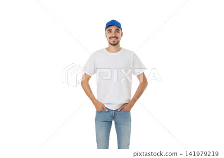 Young man stands with hands in pockets wearing t-shirt, PNG Young man stands with hands in pockets wearing t-shirt, PNG 141979219