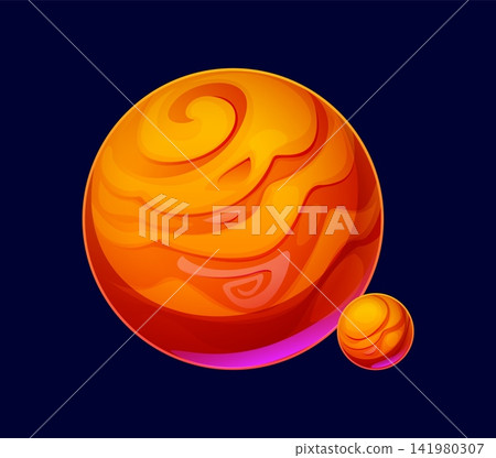 Cartoon space orange planet font letter Q. Cosmos exploration kids ABC typeface element, universe research typeset isolated vector letter. Space science English alphabet font symbol or sign Cartoon space orange planet font letter Q. Cosmos exploration kids ABC typeface element, universe research typeset isolated vector letter. Space science English alphabet font symbol or sign 141980307
