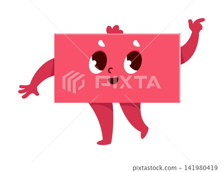 Red rectangle math shape cartoon cute character. Kid education geometry form happy mascot, school geometric figure cheerful isolated vector personage. Mathematics learn basic shape cute character Red rectangle math shape cartoon cute character. Kid education geometry form happy mascot, school geometric figure cheerful isolated vector personage. Mathematics learn basic shape cute character 141980419
