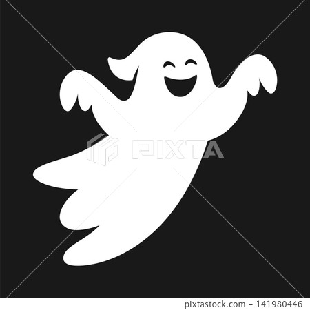 Halloween creepy ghost spirit character silhouette. Horror holiday spooky flying ghost personage, creepy monster or creature vector silhouette. Halloween phantom mascot with cheerful smiling face Halloween creepy ghost spirit character silhouette. Horror holiday spooky flying ghost personage, creepy monster or creature vector silhouette. Halloween phantom mascot with cheerful smiling face 141980446