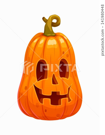 Halloween horror cartoon pumpkin smiling face. Scary Jack o lantern, horror holiday cartoon isolated vector creepy lantern face. Halloween horror pumpkin face or carving with smiling toothy mouth Halloween horror cartoon pumpkin smiling face. Scary Jack o lantern, horror holiday cartoon isolated vector creepy lantern face. Halloween horror pumpkin face or carving with smiling toothy mouth 141980448